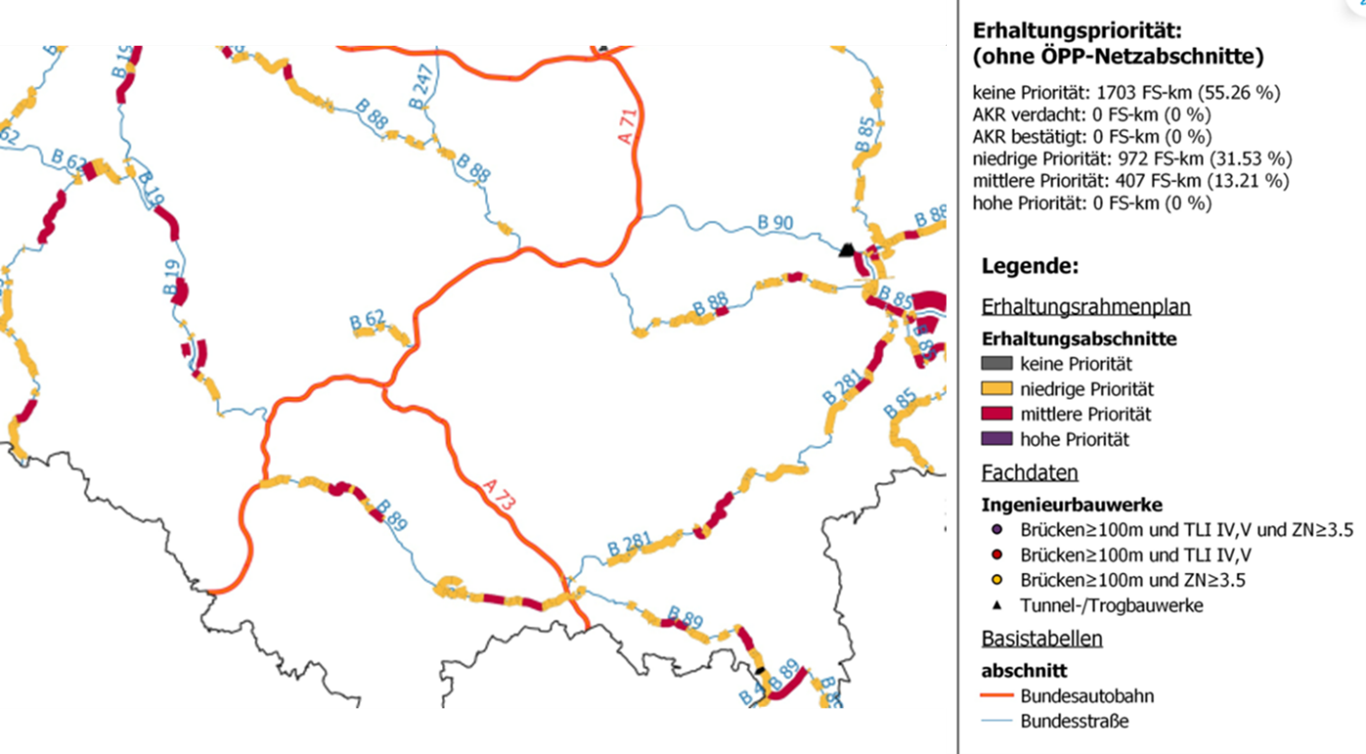 Kartendarstellung zur Erhaltungspriorität (ohne ÖPP-Netzabschnitte) Kartendarstellung zur Erhaltungspriorität (ohne ÖPP-Netzabschnitte)