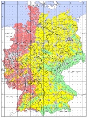 Deutschlandkarte mit Frostwirkungszonen