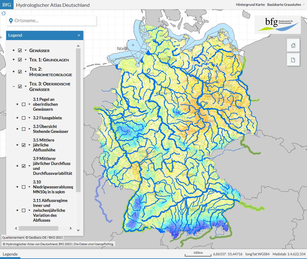 Ausschnitt aus dem Hydrologischen Atlas Deutschland