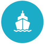 Icon zum Thema "Wasserstraßen und Schifffahrt": Frontalansicht eines Schiffes