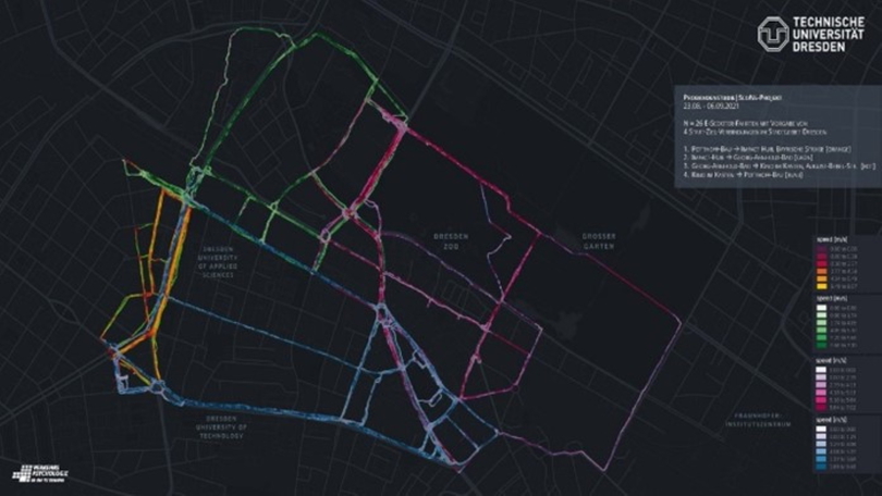 Visualisierung zum Projekt ScoNe: Straßenkarte mit farbigen Linien
