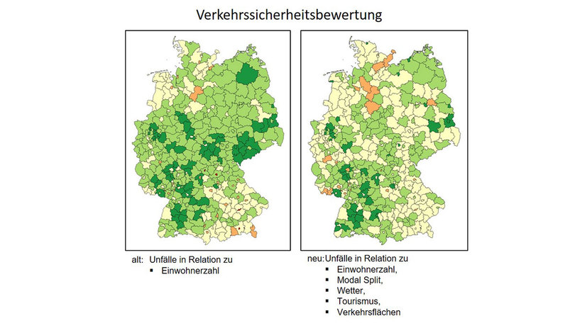Deutschlandkarten mit Einteilung nach Verkehrssicherheitsbereichen