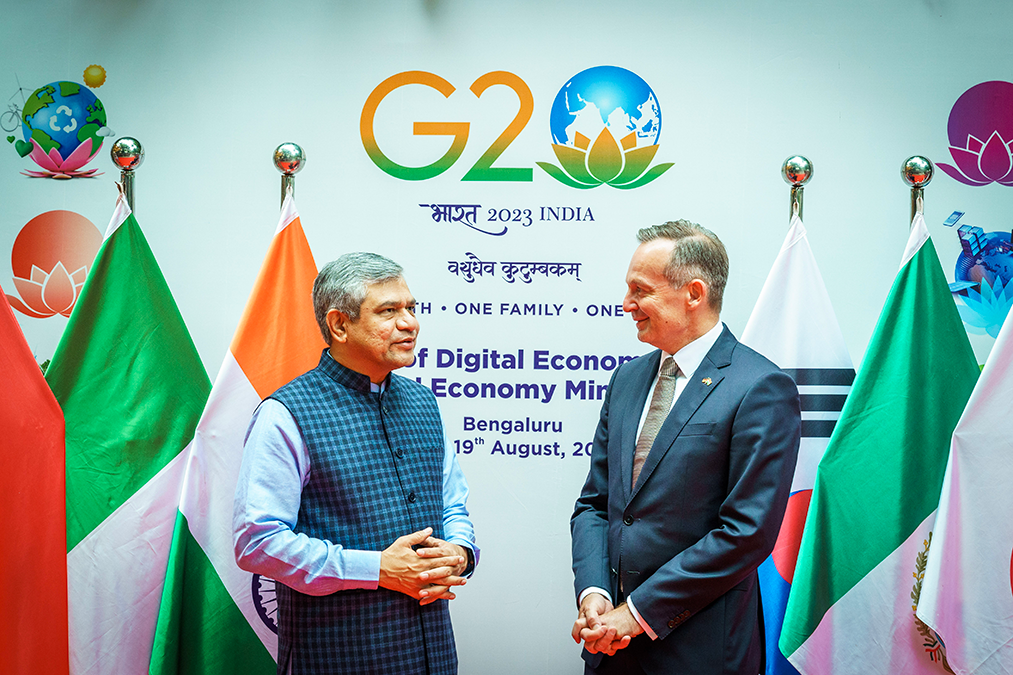 Bundesdigitalminister Volker Wissing beim G20 Gipfel in Indien.