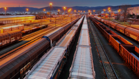Güterzüge auf mehreren Abstellgleisen // Quelle: Adobe Stock / TTstudio